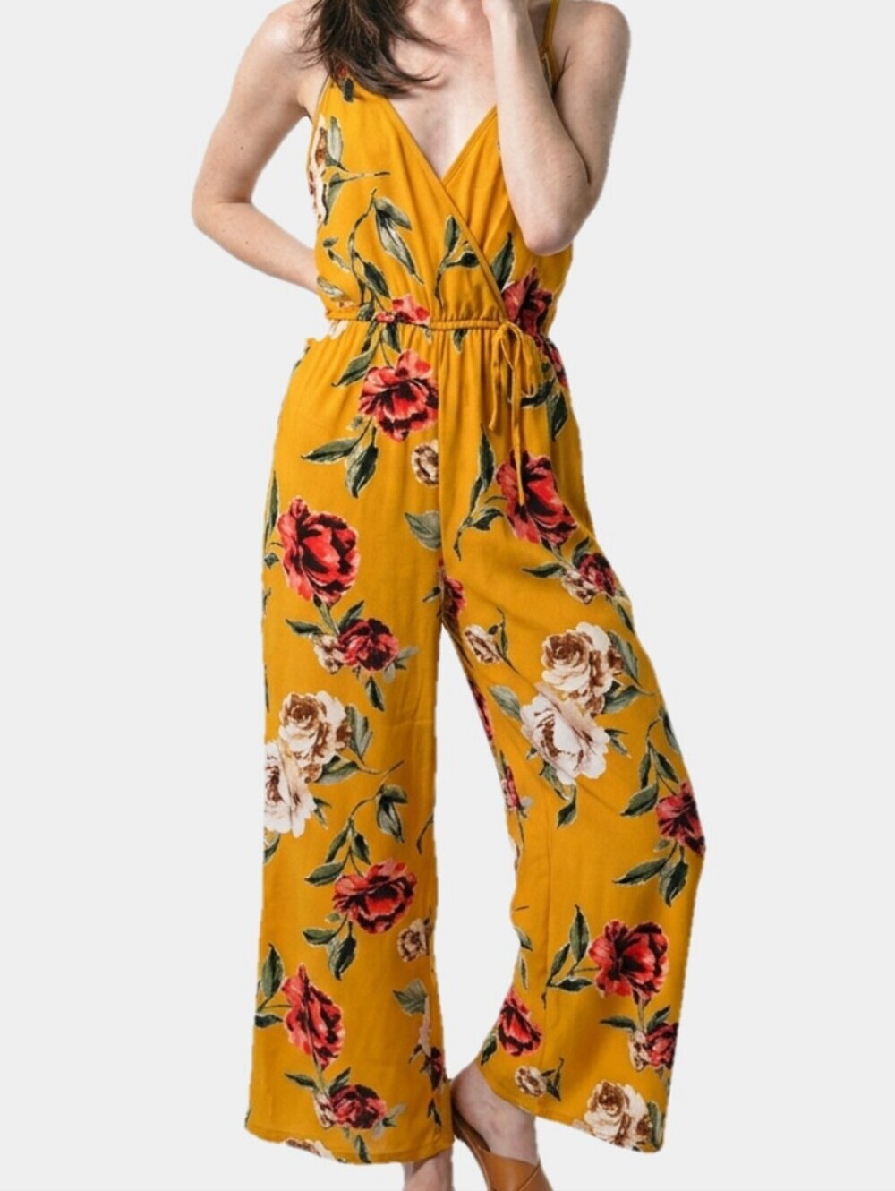 Xhiliharation Sleeveless Surplice Front Floral Jumpsuit/Pantsuit Size S